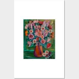 Some abstract mixed flowers in a metallic vase Posters and Art